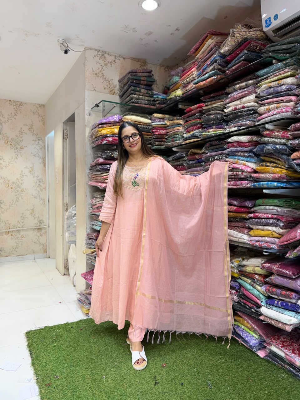 Pure Banaras Mull Chanderi Pastle Pink 3pc Set
