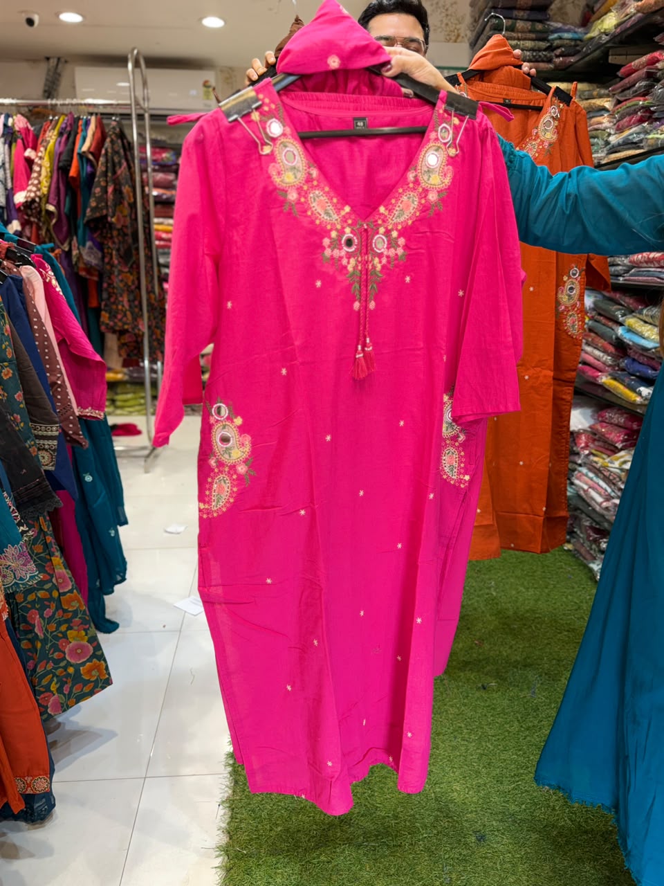 Pure Mull Cotton Rani Pink 3pc Set
