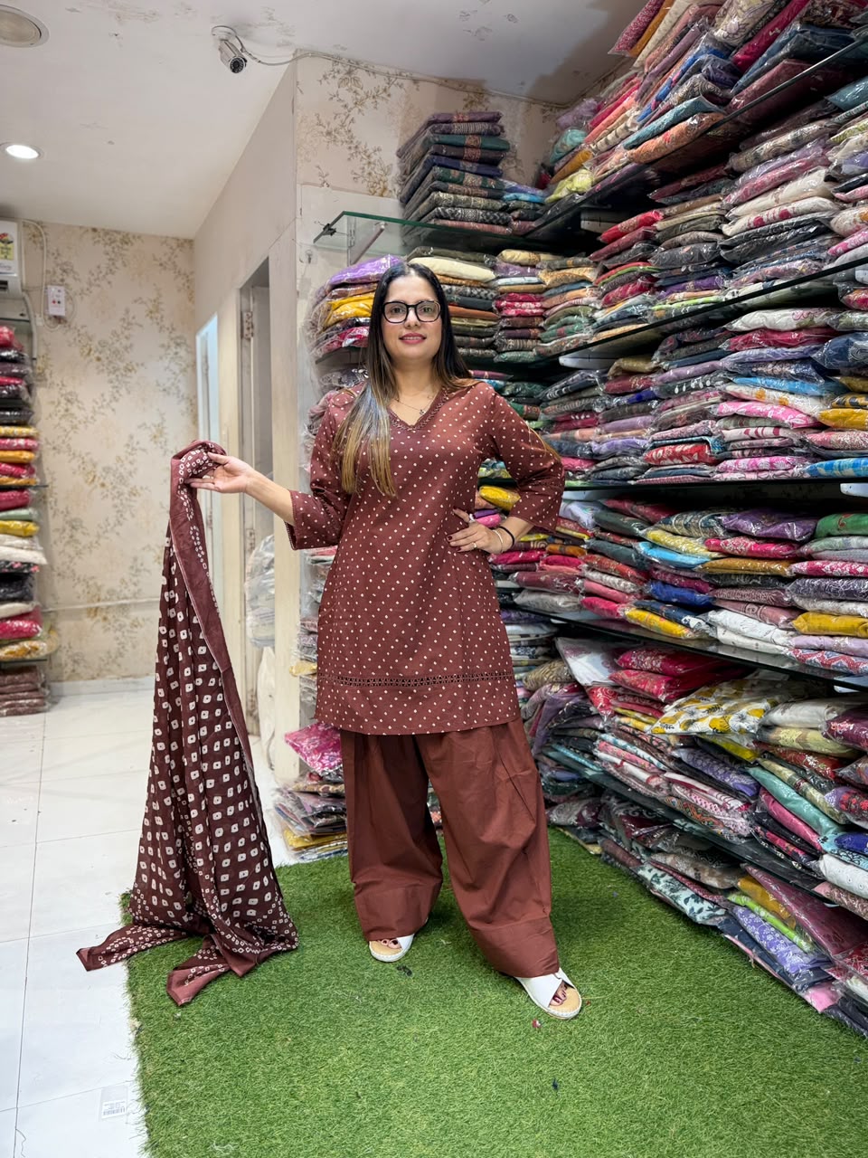 Pure Cotton Farsi Salwar Brown 3pc Set