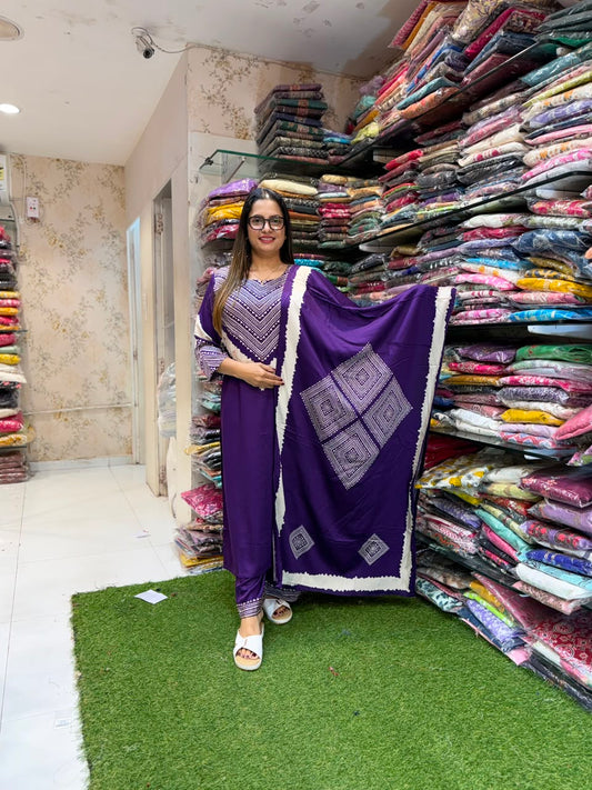 Pure Gaji Silk Purple 3pc Set