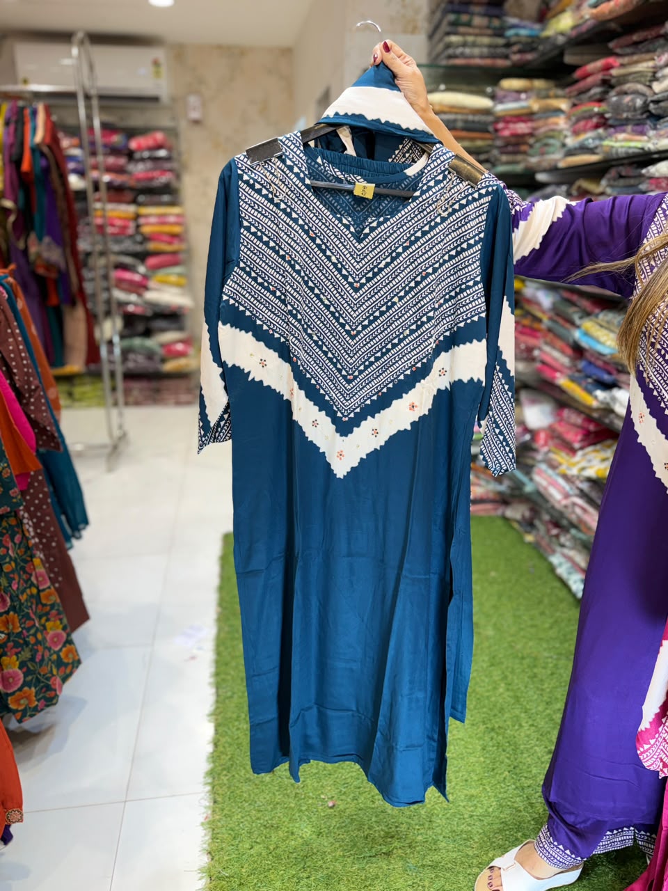 Pure Gaji Silk Teal Blue 3pc Set