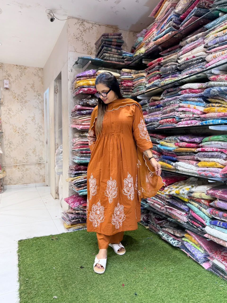 Pure Daabu Cotton Rust Orange 3pc Set
