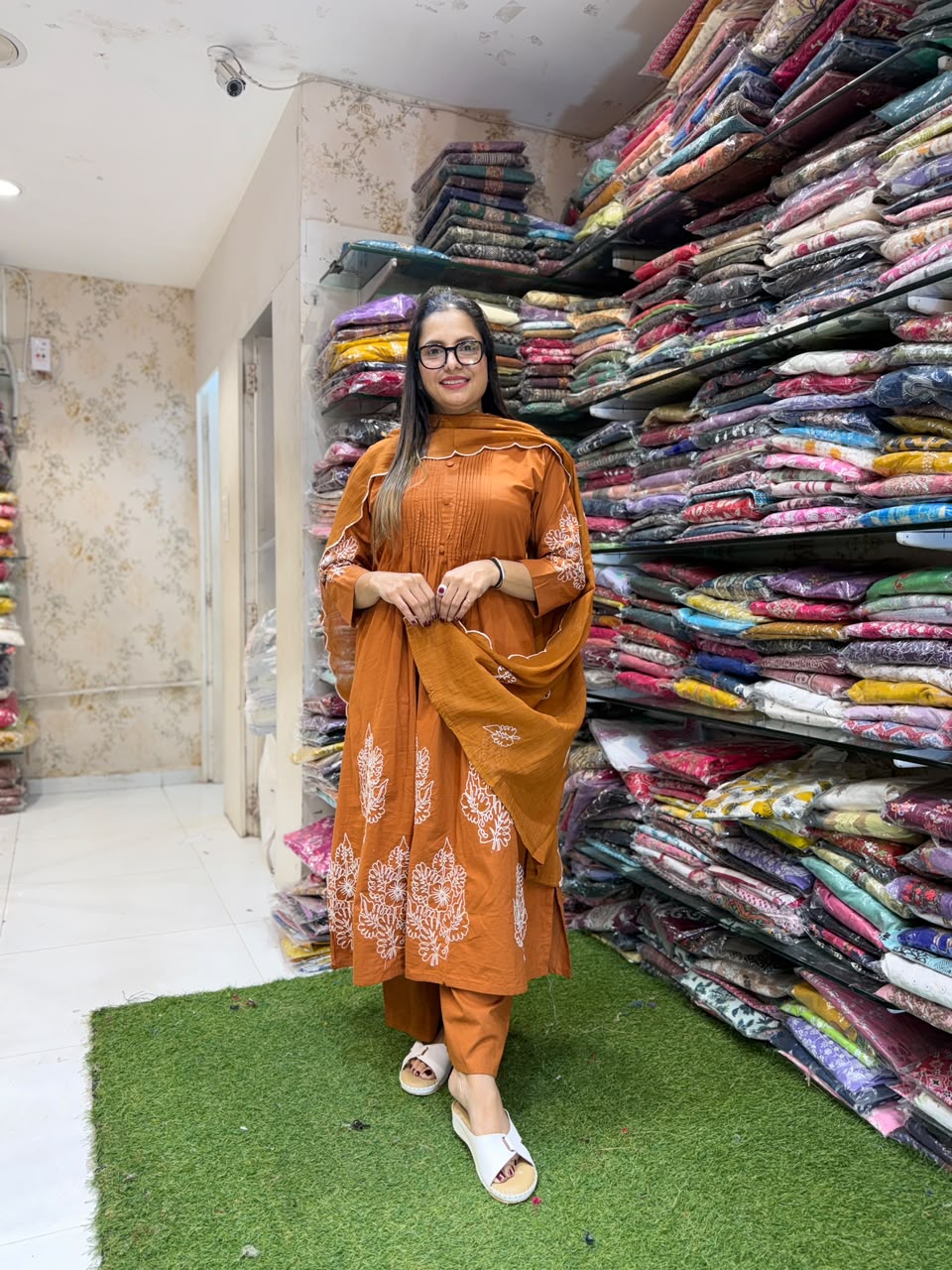Pure Daabu Cotton Rust Orange 3pc Set