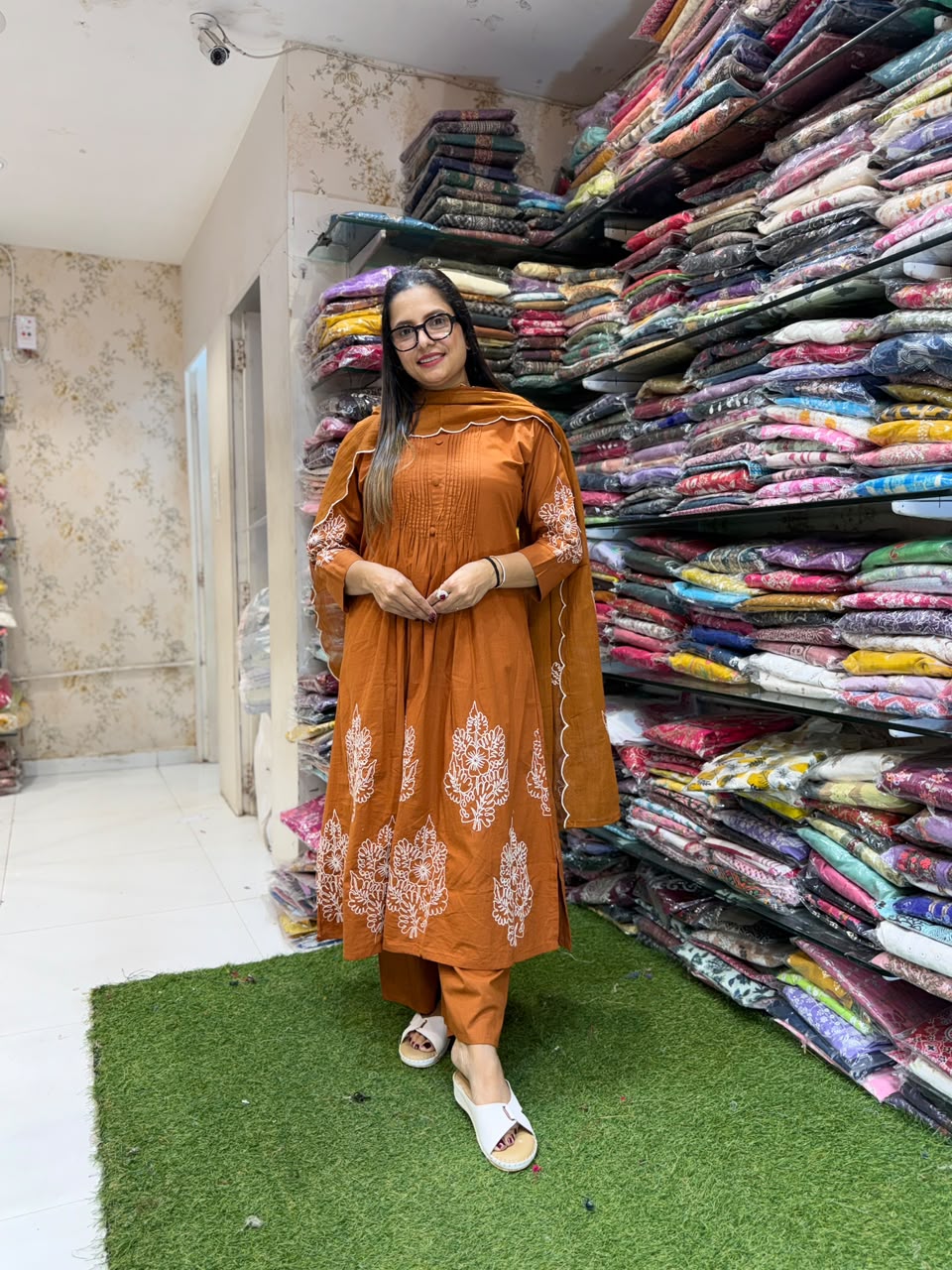 Pure Daabu Cotton Rust Orange 3pc Set