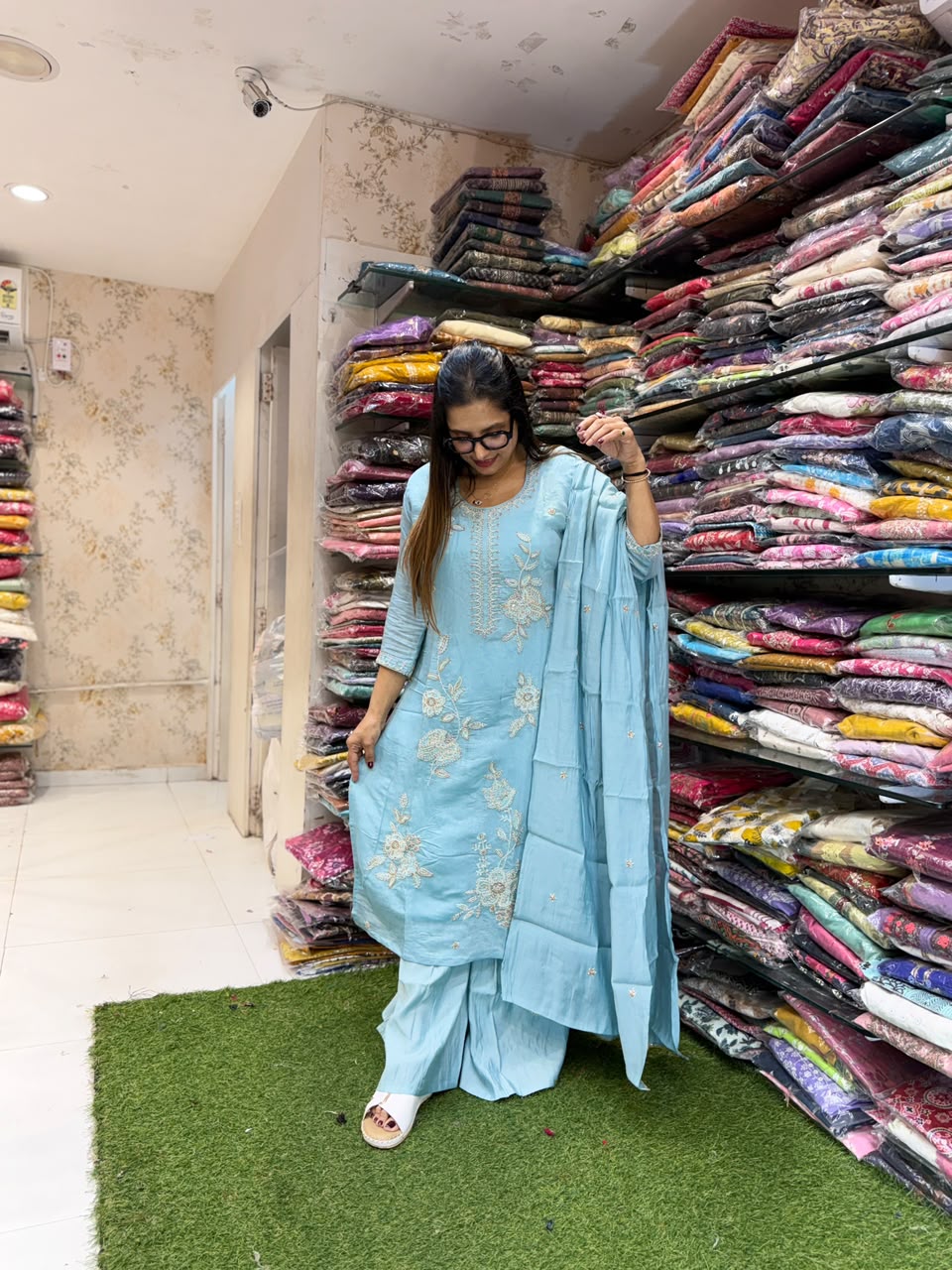 Pure Malai Silk Sky Blue 3pc Set
