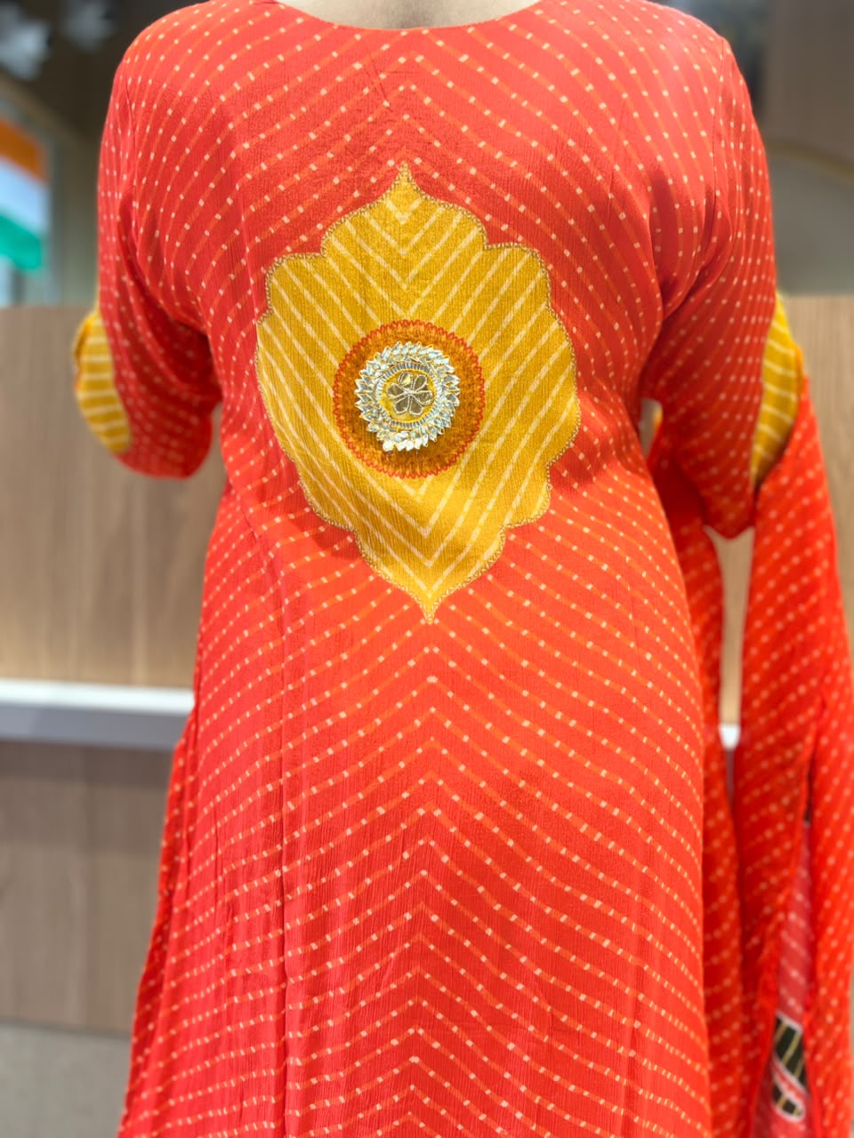 Pure Chinon Farsi Salwar Orange 3pc Set