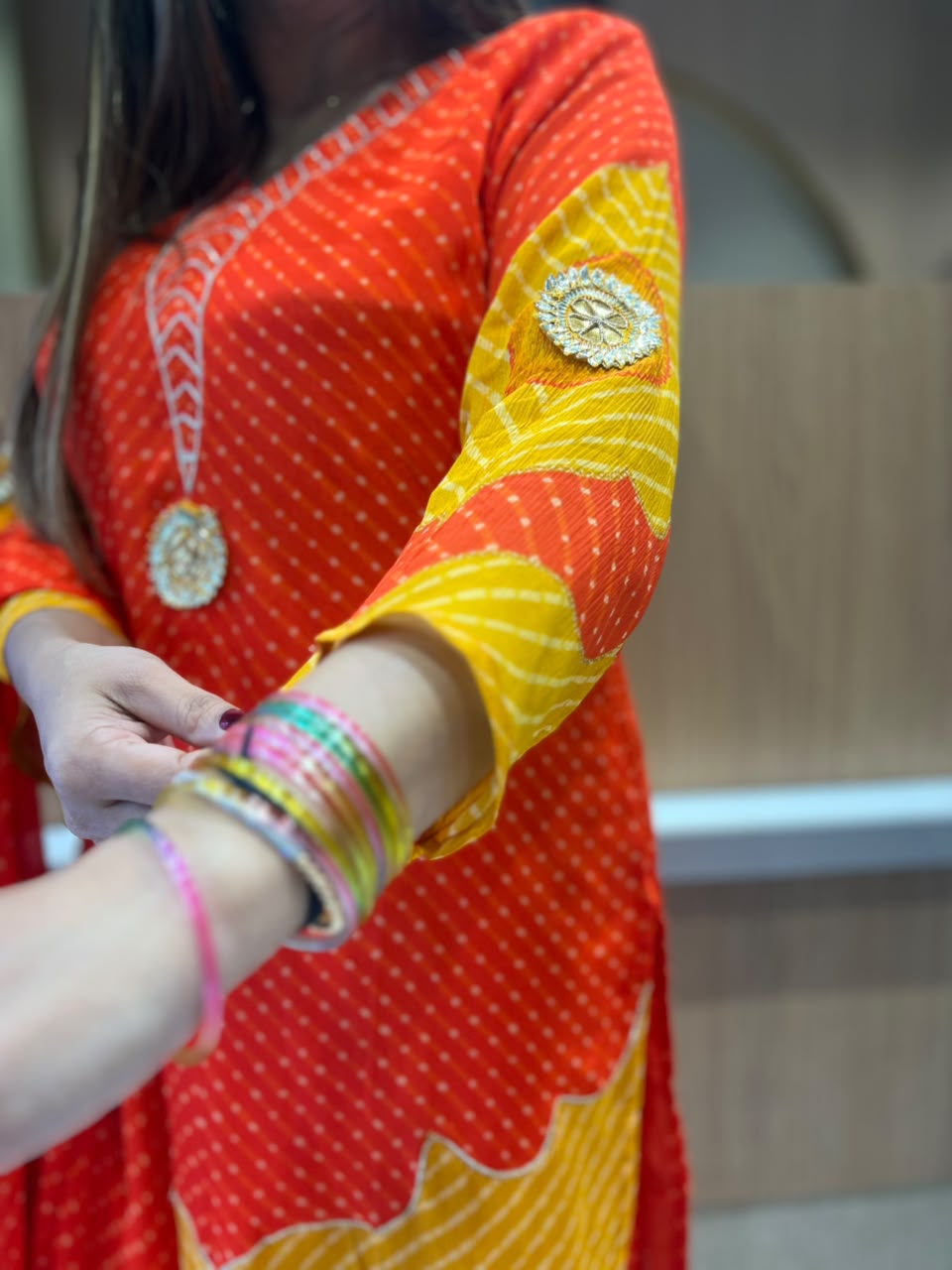 Pure Chinon Farsi Salwar Orange 3pc Set