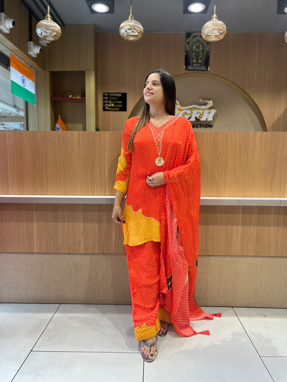 Pure Chinon Farsi Salwar Orange 3pc Set