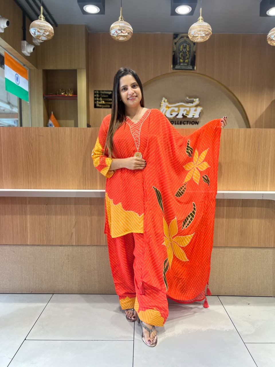 Pure Chinon Farsi Salwar Orange 3pc Set