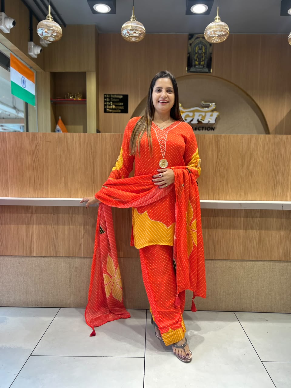 Pure Chinon Farsi Salwar Orange 3pc Set