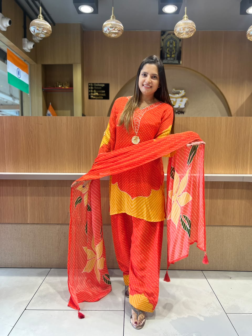 Pure Chinon Farsi Salwar Orange 3pc Set