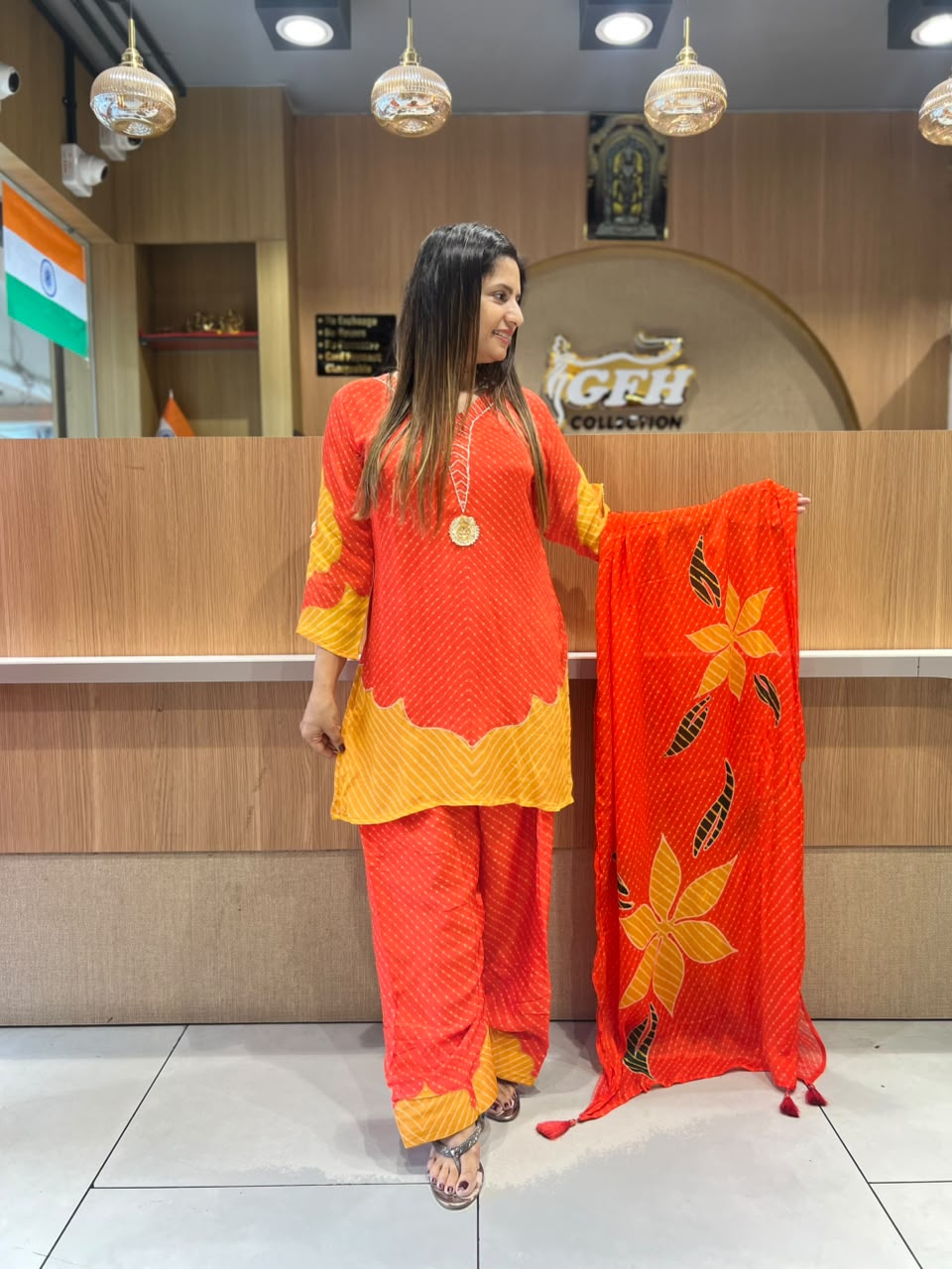 Pure Chinon Farsi Salwar Orange 3pc Set