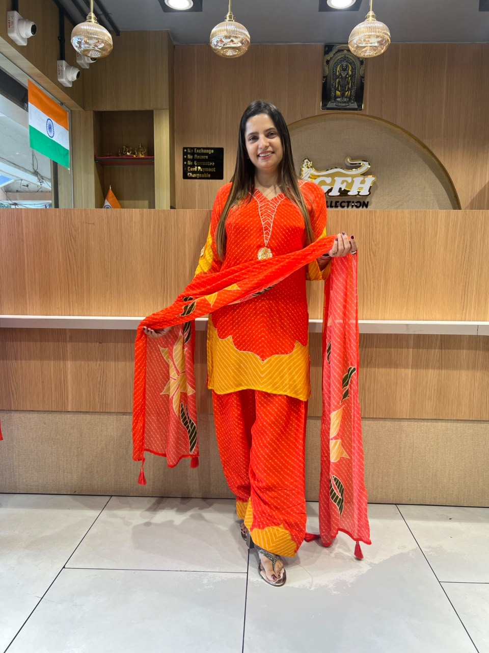 Pure Chinon Farsi Salwar Orange 3pc Set