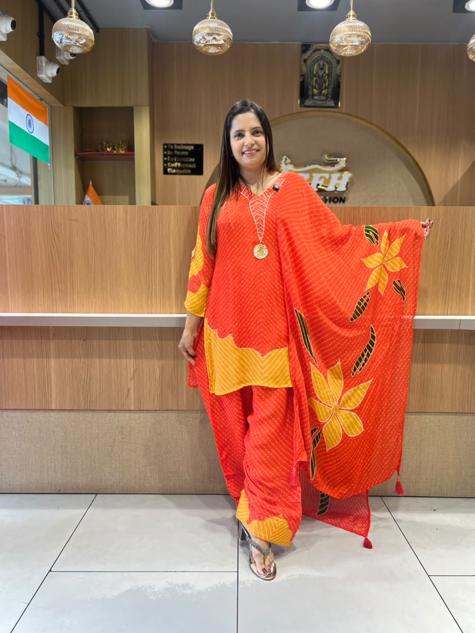 Pure Chinon Farsi Salwar Orange 3pc Set