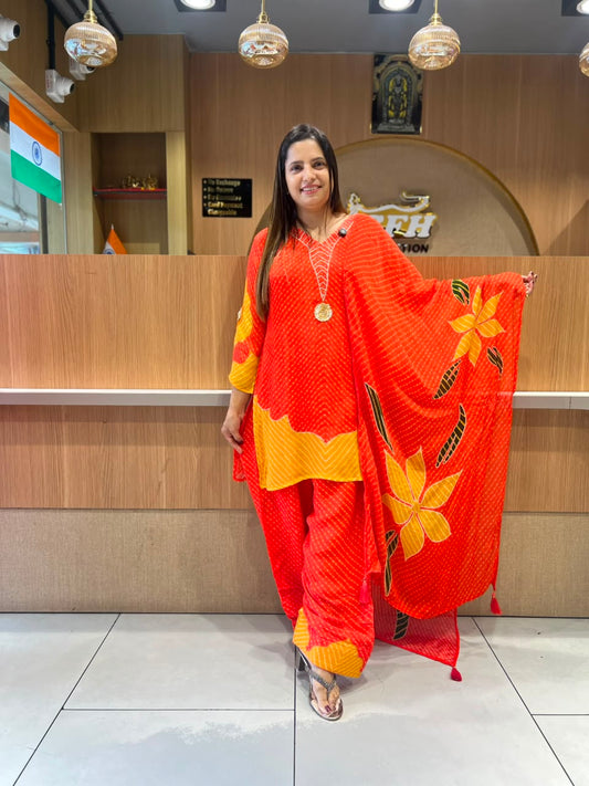 Pure Chinon Farsi Salwar Orange 3pc Set