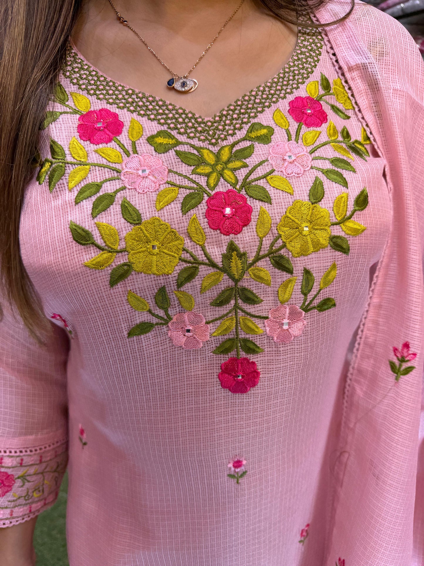 Pure Kota Doria Blush Pink 3pc Set
