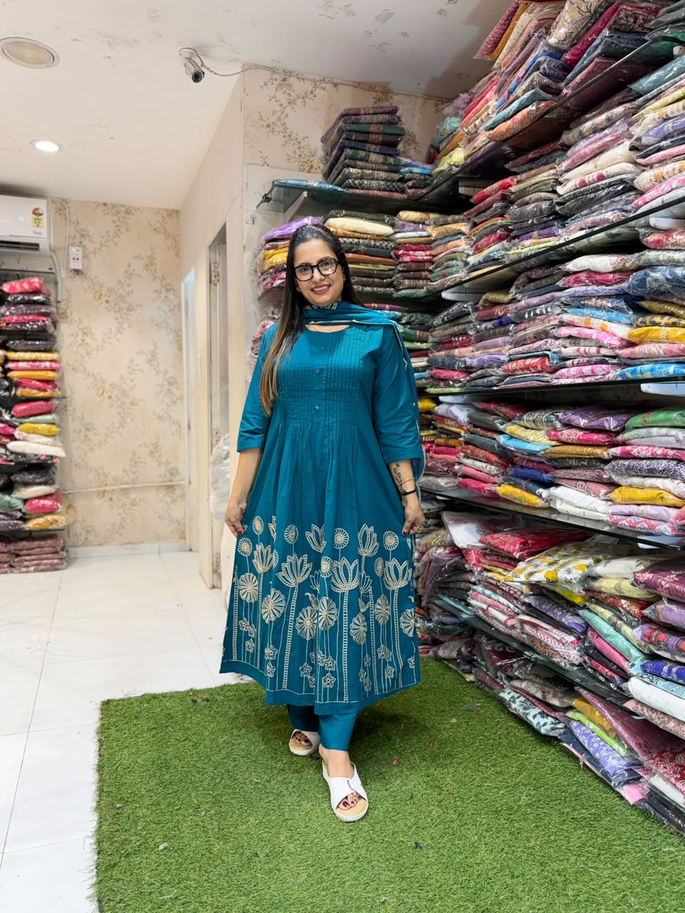 Pure Daabu Cotton Peacock Green 3pc Set