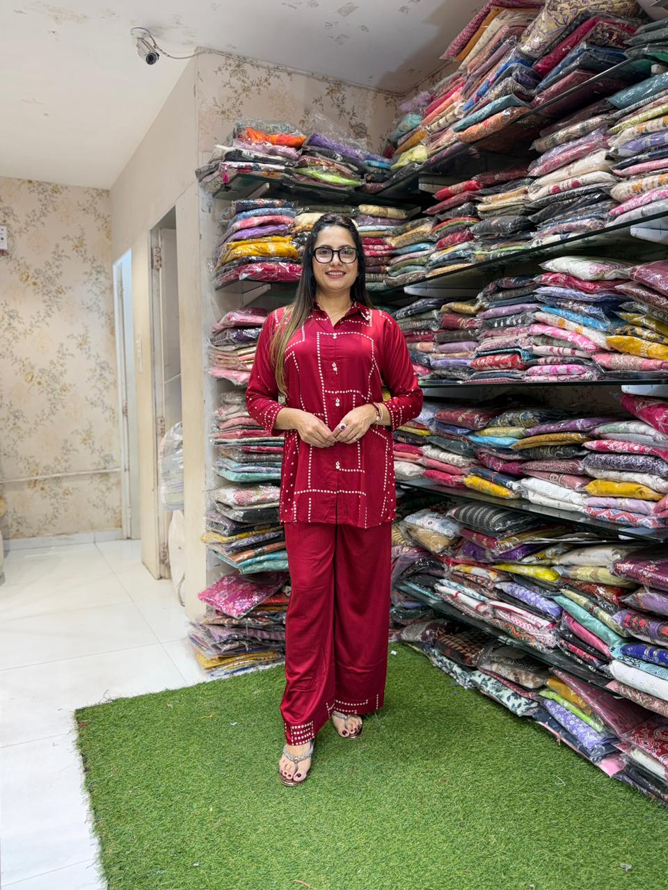 Pure Gaji Silk Cherry Red 2pc Set