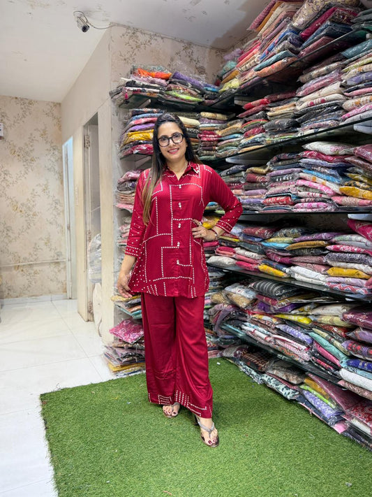 Pure Gaji Silk Cherry Red 2pc Set