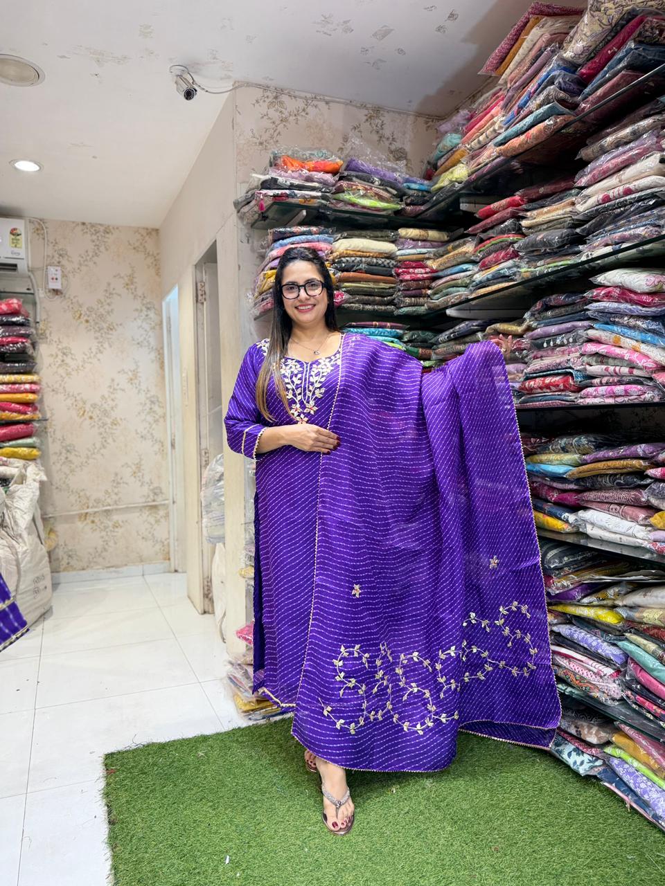 Pure Kota Doria Purple 3pc Set