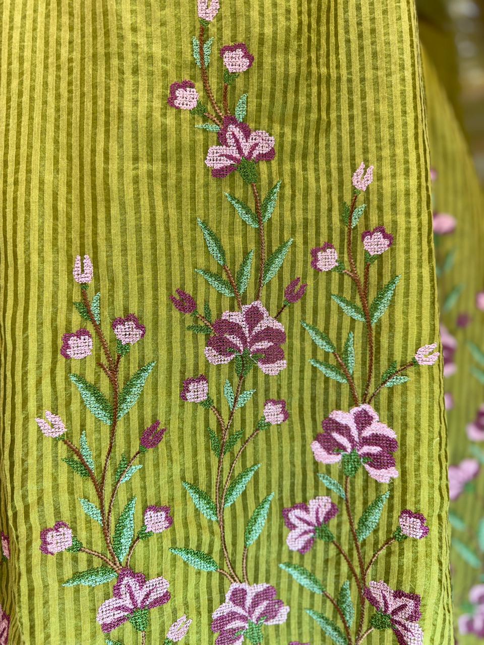 Pure Chanderi Silk Mahendi Green 3pc Set