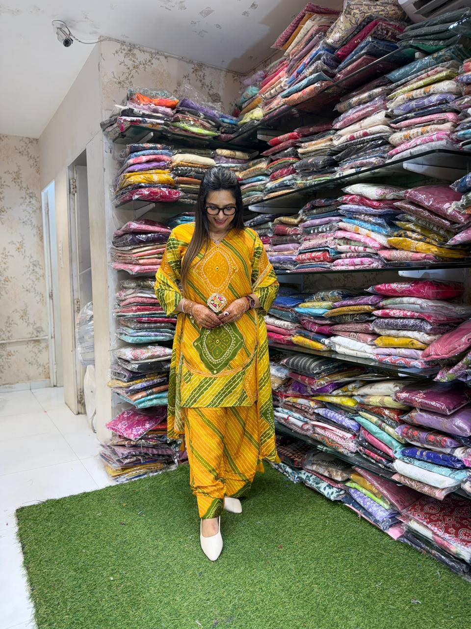 Pure Chinon Farsi Salwar Yellow 3pc Set