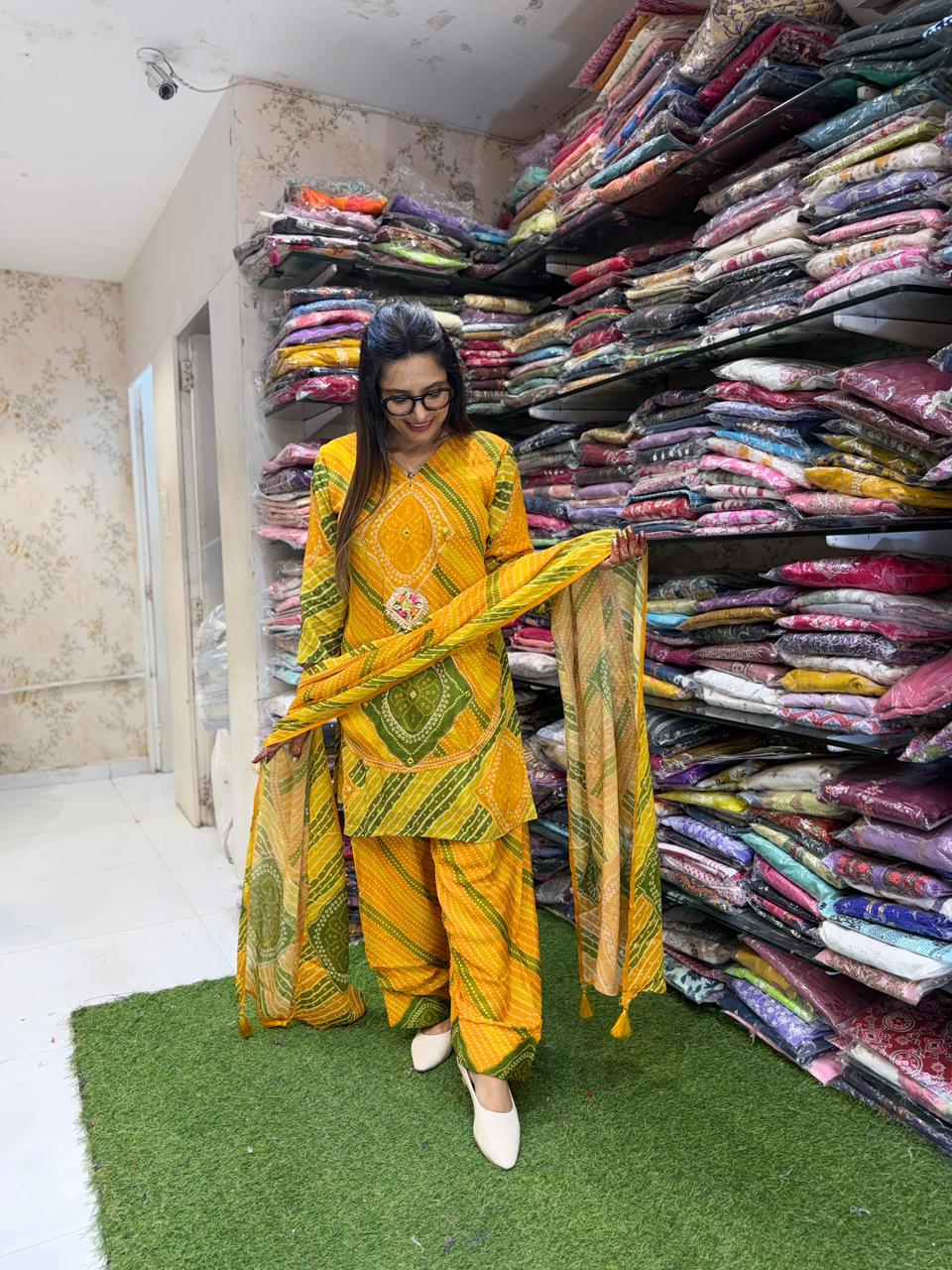 Pure Chinon Farsi Salwar Yellow 3pc Set