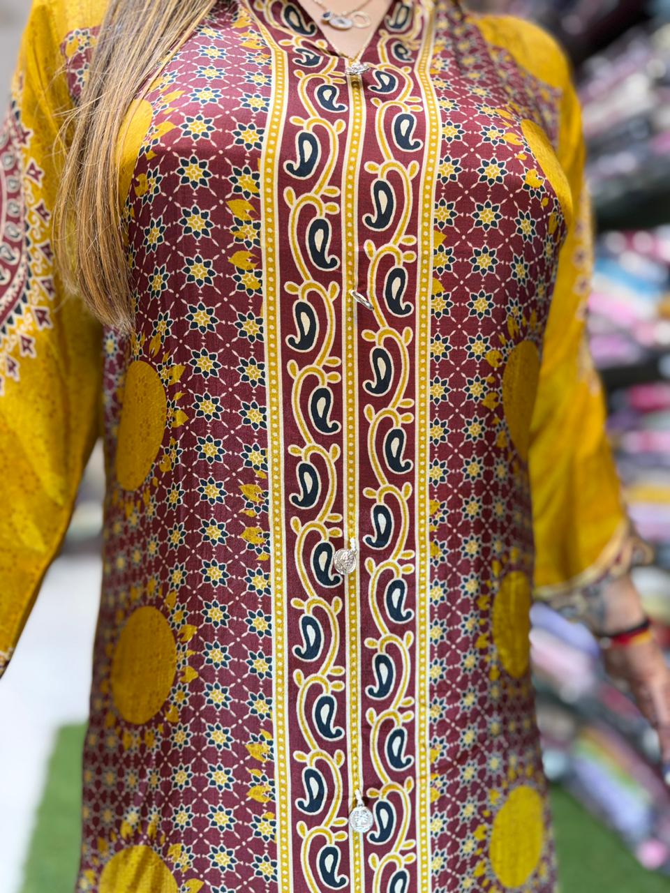 Pure Crep Yellow And Maroon 2pc Set
