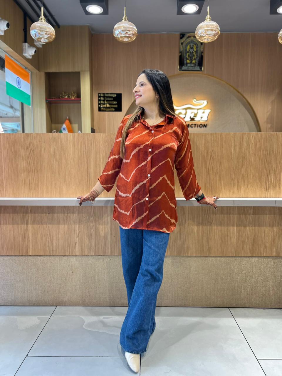 Pure Glass Organza Dark Rust Shirt
