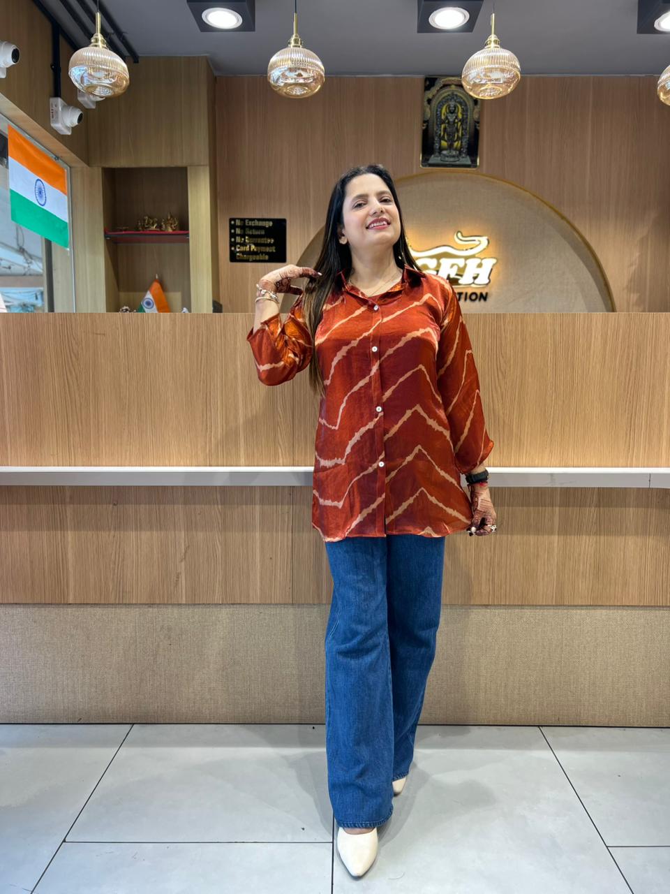 Pure Glass Organza Dark Rust Shirt