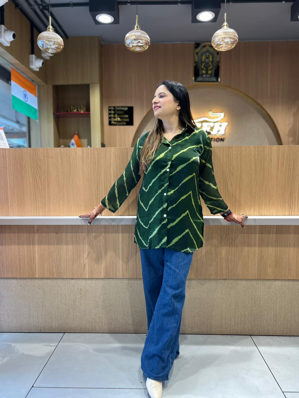 Pure Glass Organza Green Shirt