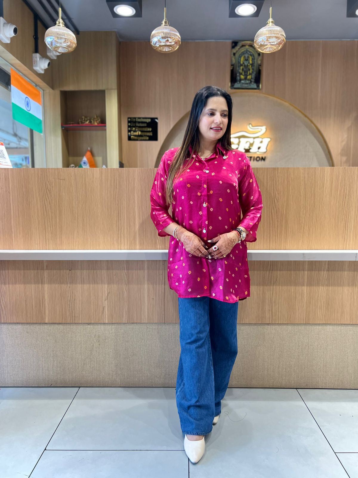 Pure Glass Organza Rani Pink Shirt