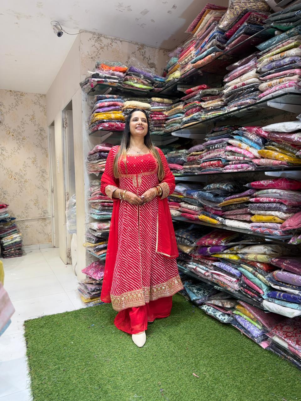 Pure Georgette Red Anarkali 3pc Set
