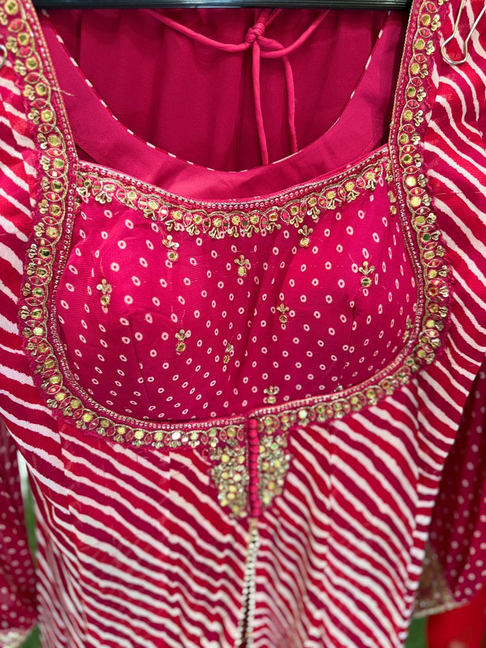 Pure Georgette Rani Pink Anarkali 3pc Set