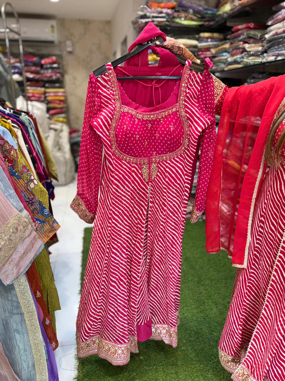 Pure Georgette Rani Pink Anarkali 3pc Set