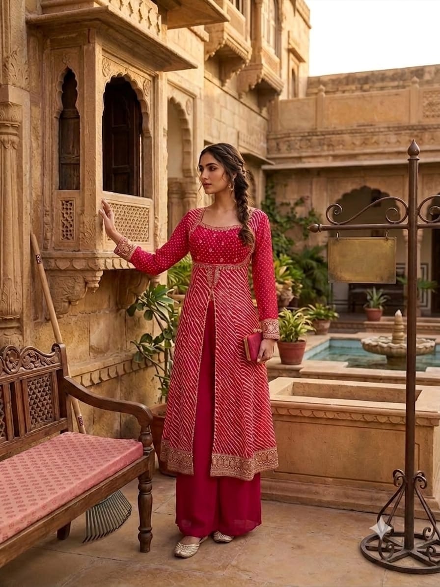 Pure Georgette Rani Pink Anarkali 3pc Set