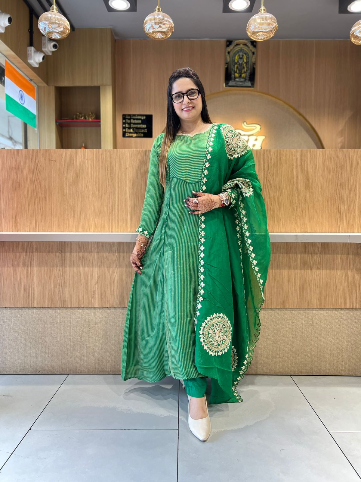 Pure Banaras Mull Chanderi Green 3pc Set