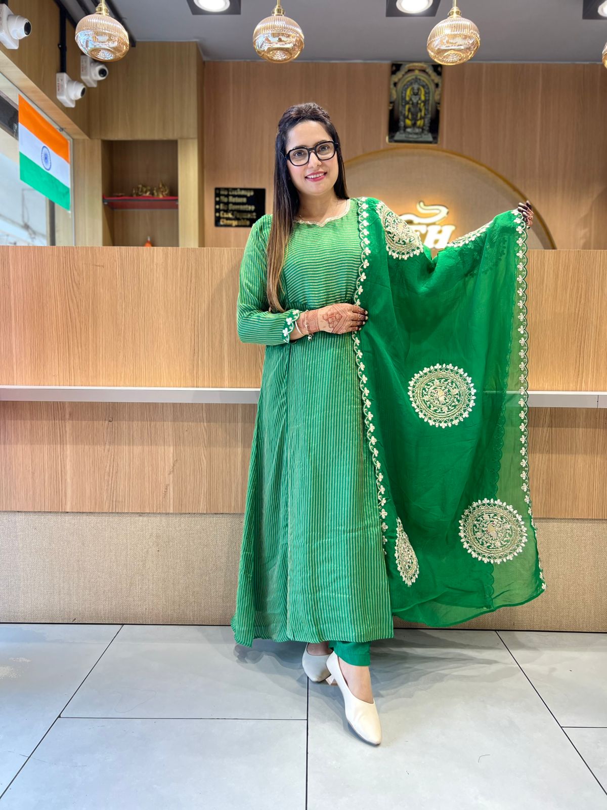 Pure Banaras Mull Chanderi Green 3pc Set