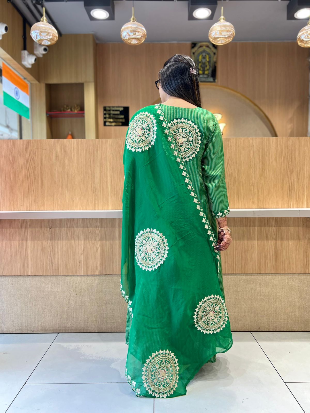 Pure Banaras Mull Chanderi Green 3pc Set