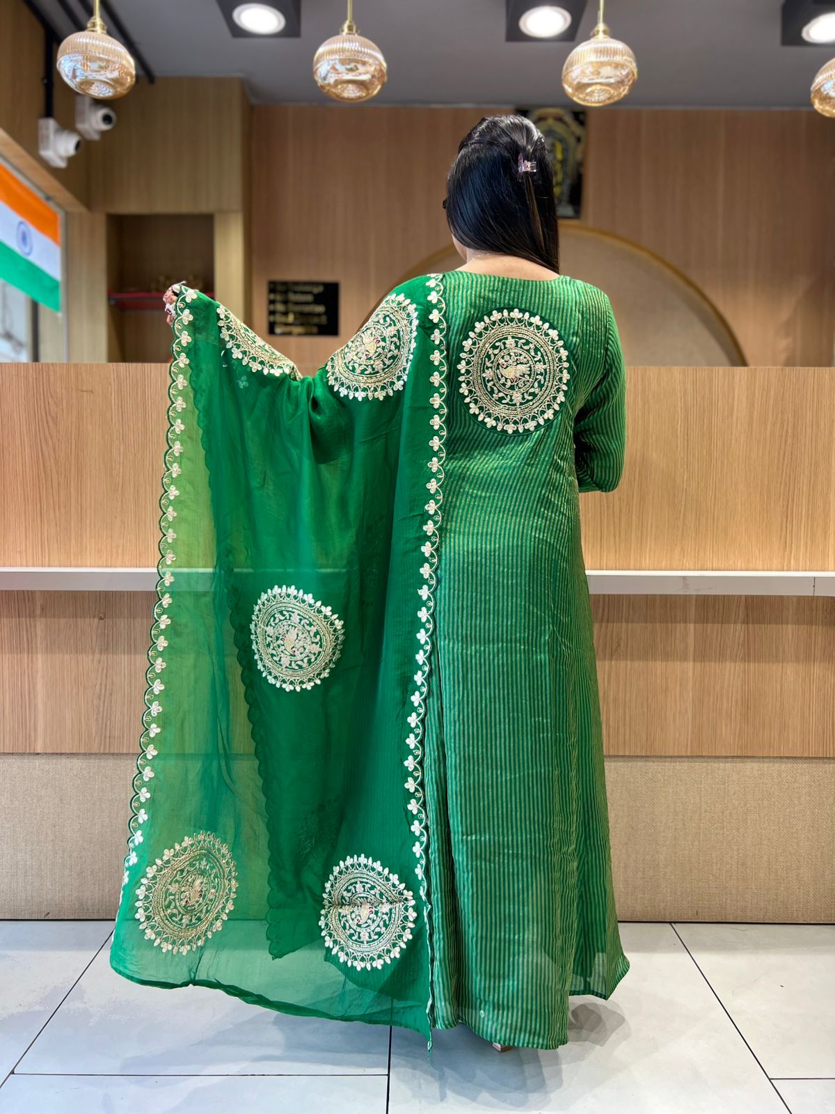 Pure Banaras Mull Chanderi Green 3pc Set