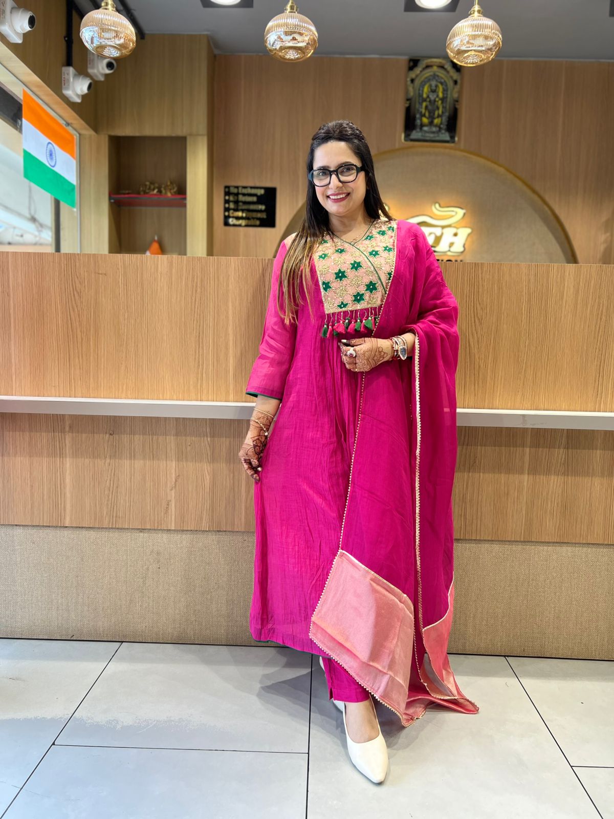Pure Banaras Mull Chanderi Rani Pink 3pc Set