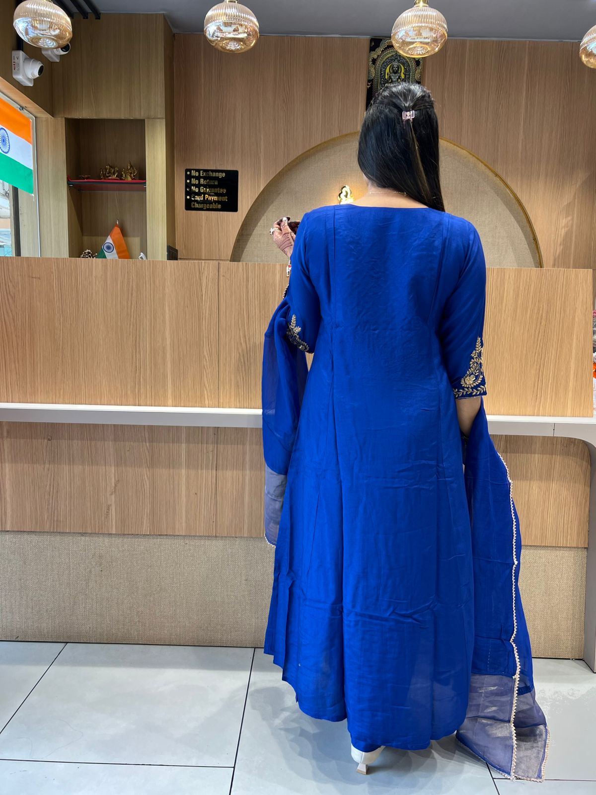 Pure Banaras Mull Chanderi Blue 3pc Set