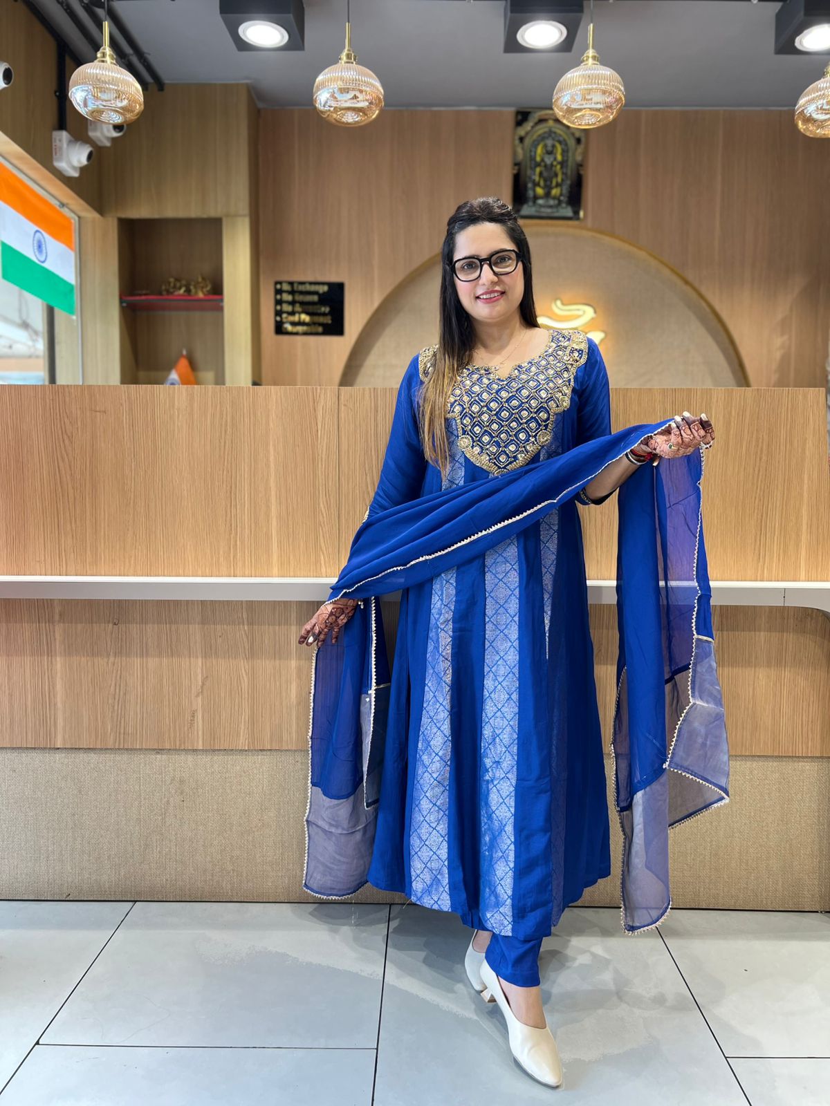 Pure Banaras Mull Chanderi Blue 3pc Set