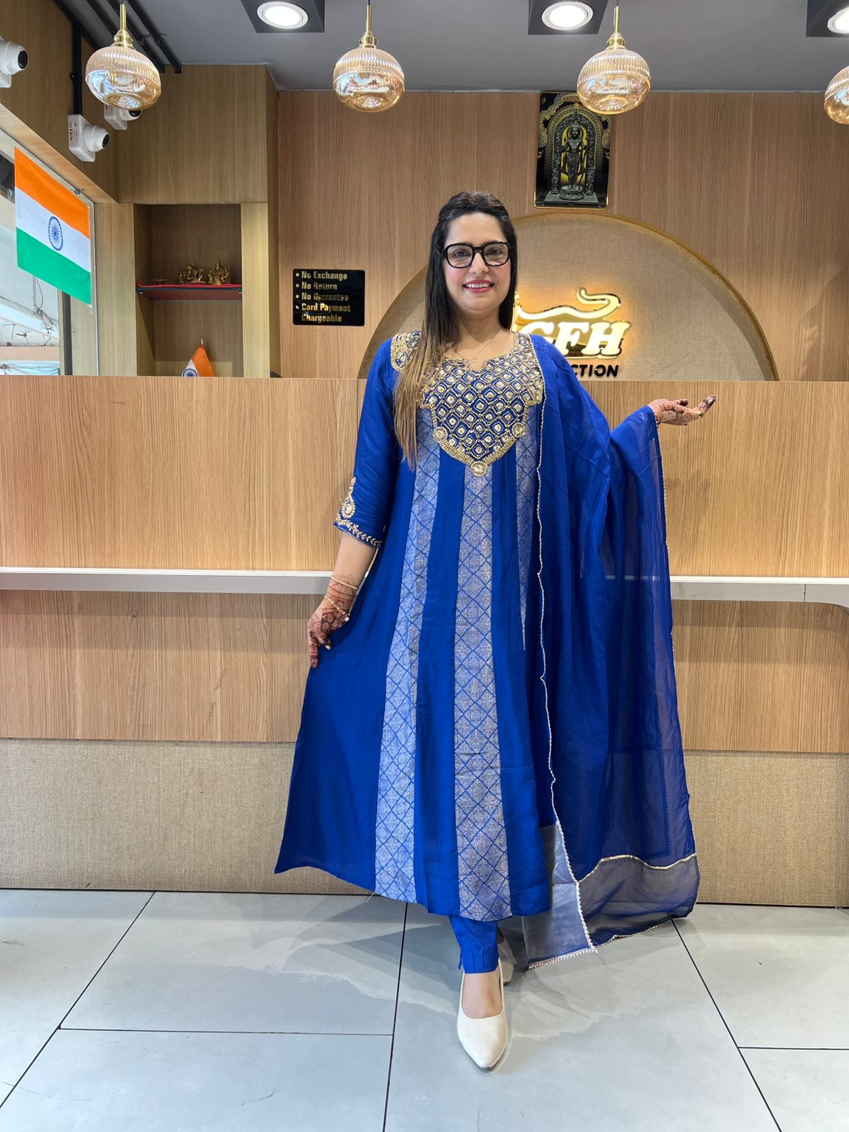 Pure Banaras Mull Chanderi Blue 3pc Set