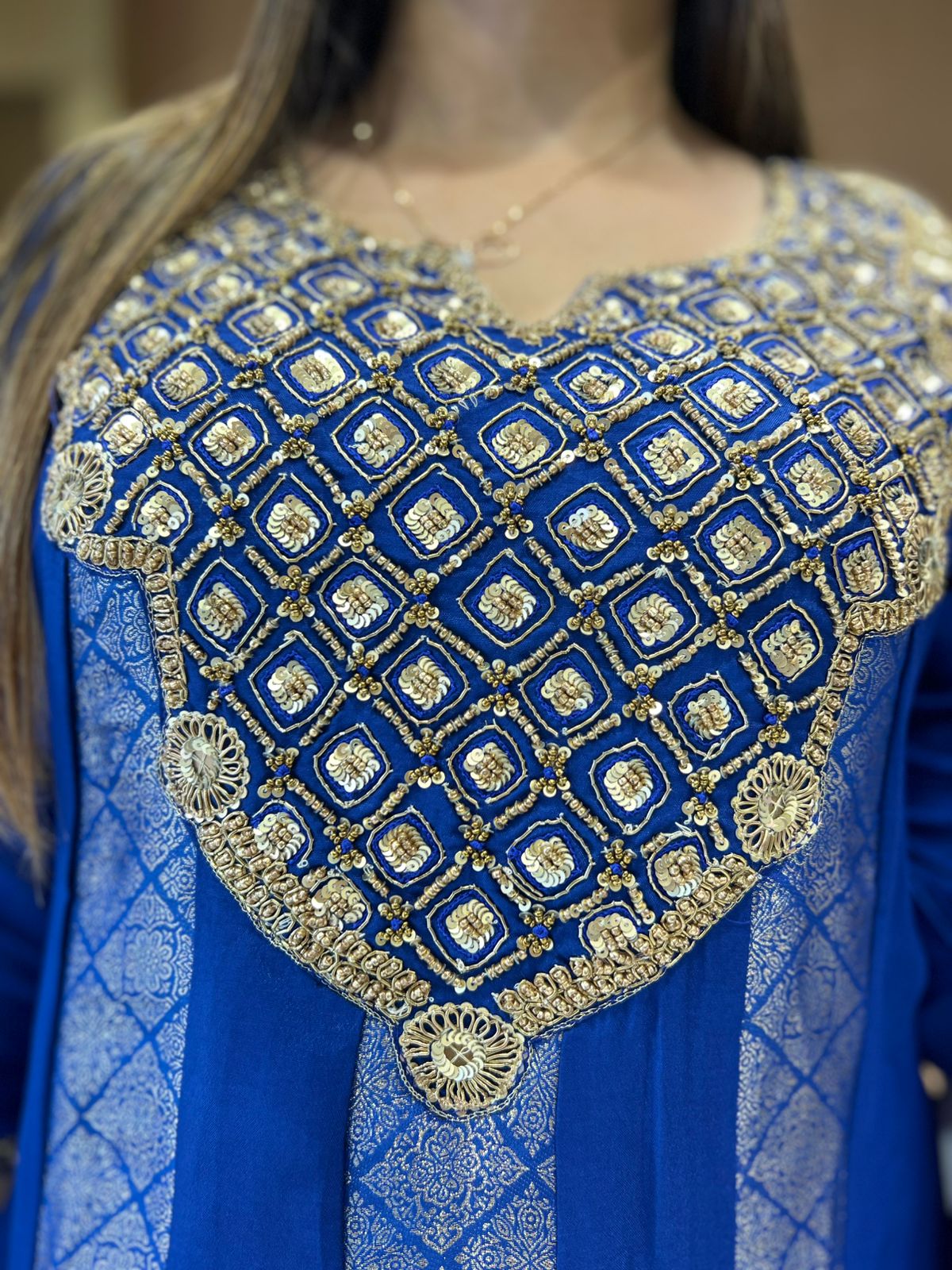 Pure Banaras Mull Chanderi Blue 3pc Set
