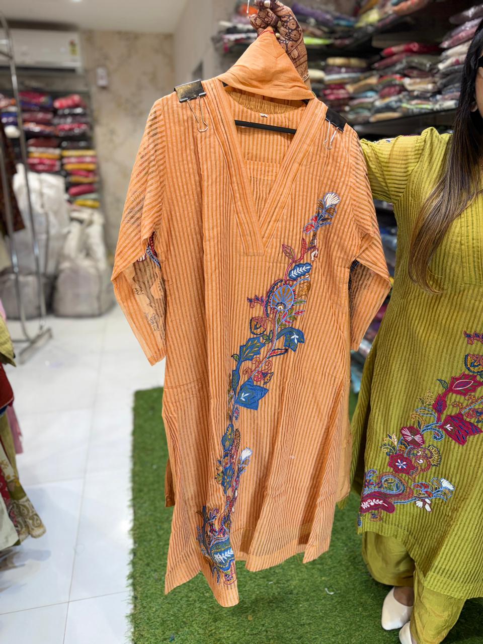 Pure Chanderi Silk Orange 3pc Set