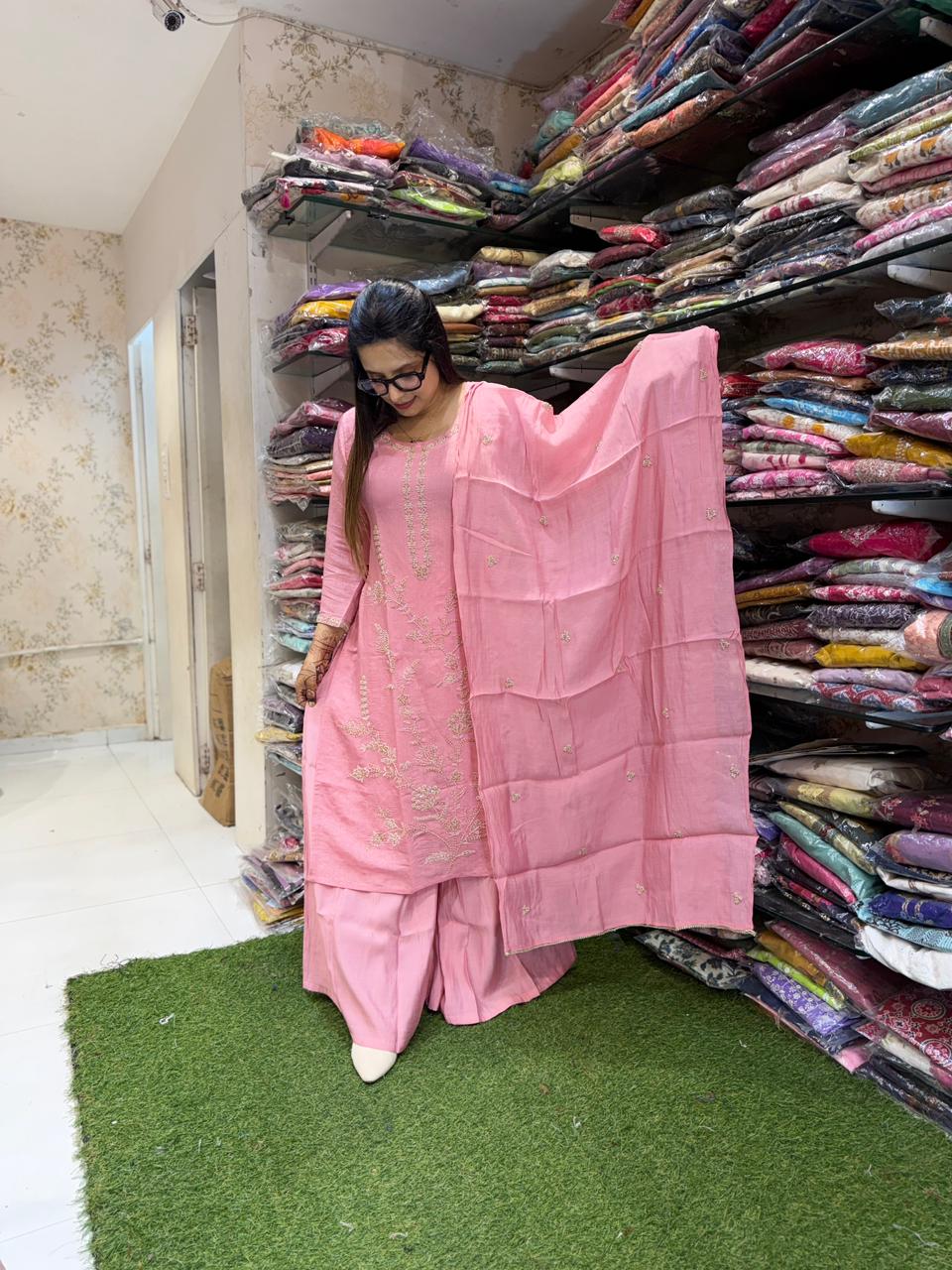 Pure Malai Silk Blush Pink 3pc Set