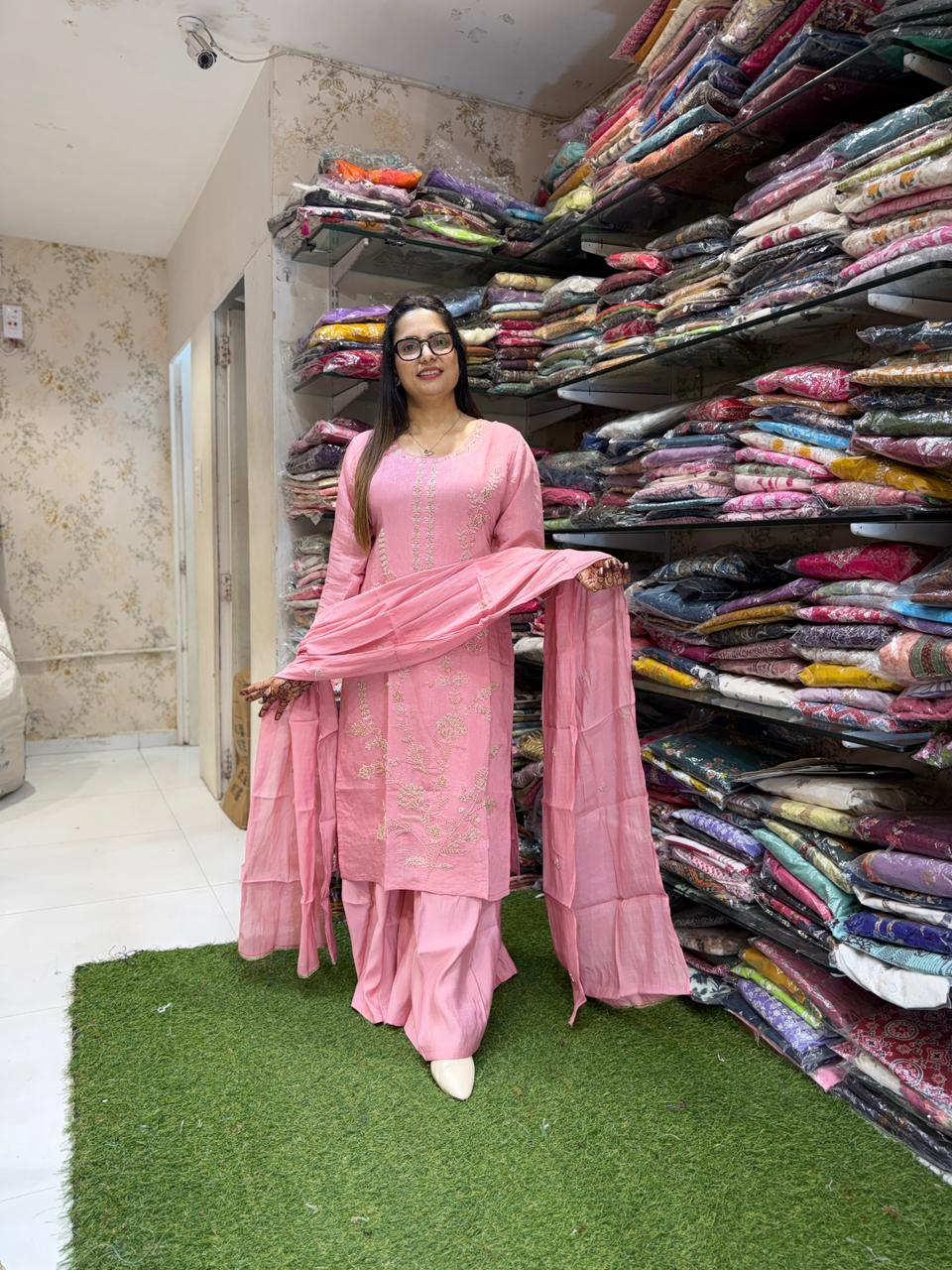 Pure Malai Silk Blush Pink 3pc Set