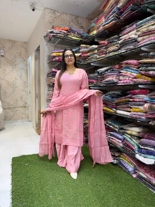 Pure Malai Silk Blush Pink 3pc Set