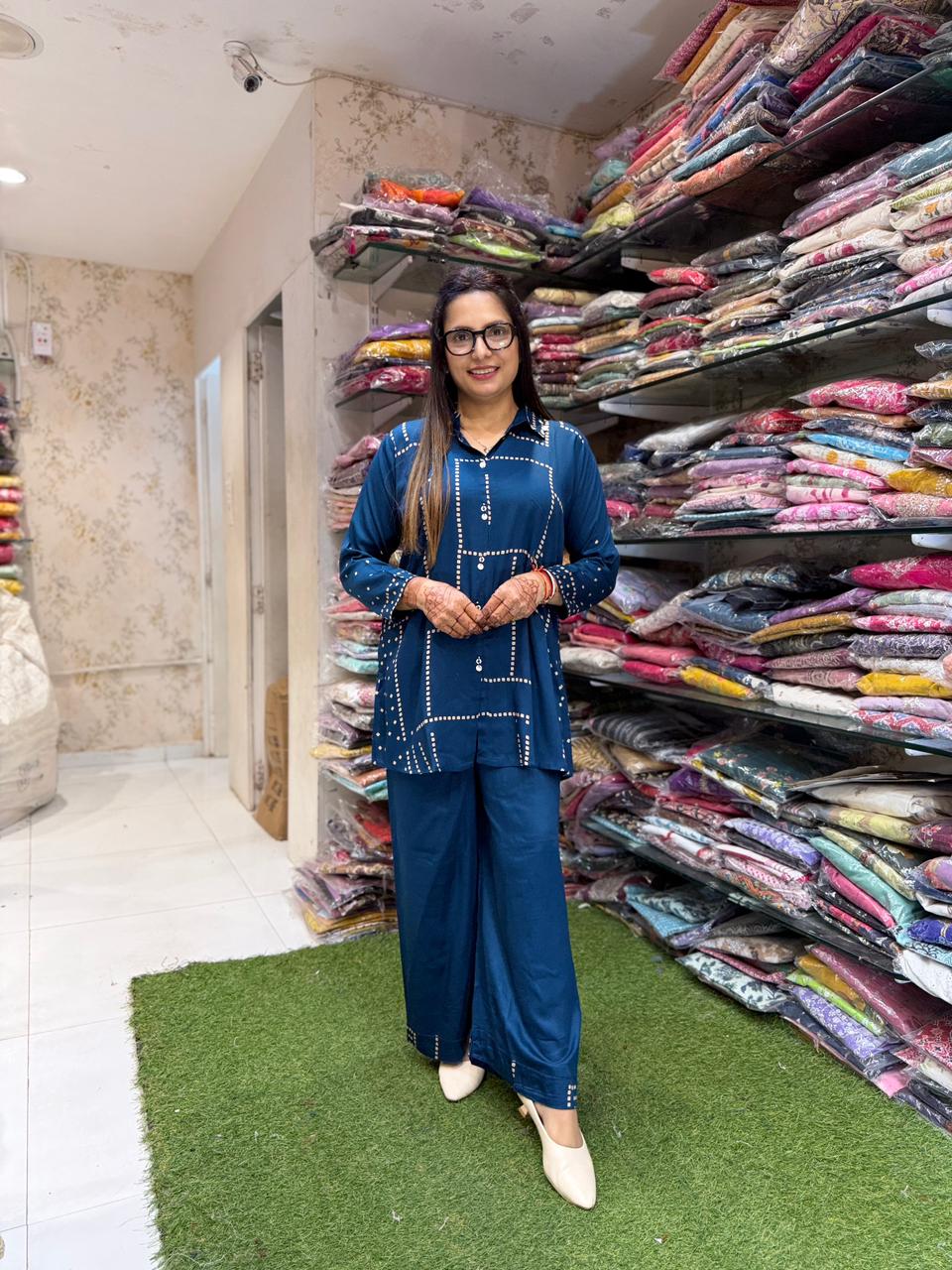 Pure Gaji Silk Teal Blue 2pc Set
